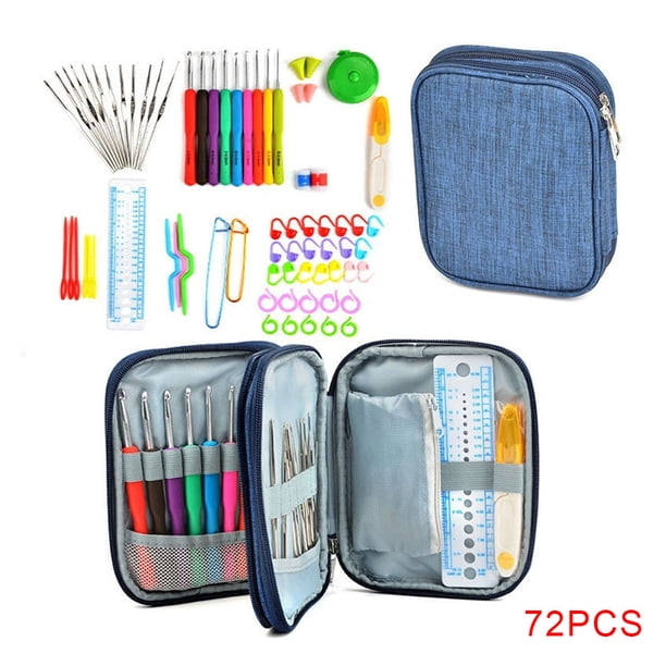 Juego de ganchos de ganchillo Kit de agujas de tejer DIY bolsa de almacenamiento de punto manual herramientas de artesanía de hilo de tejer de tejer 72 Piezas AweSitey HA1081-01B