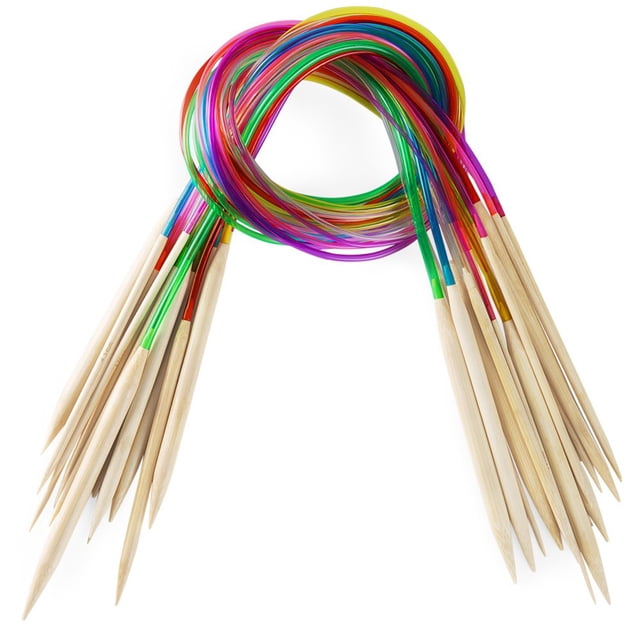 Juego de agujas circulares de tejer de 18 tamaños, 100 cm, agujas de crochet de tubo de bambú, herramientas de costura circulares para manualidades.