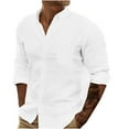 thumbnail image 3 of Men's Button Down Shirts Basic Roll-Up Sleeve Turndown Collar Dress Shirts Regular-Fit Solid Slim Blouse Tops, 3 of 5