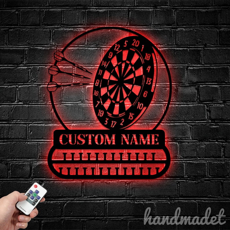 Handmadetneonsign Dartboard Medal Hanger Metal Wall Art Light, Darts Player Metal Sign Wall Decor, Sport Metal Decor 46401