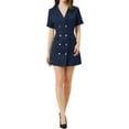 thumbnail image 2 of Allegra K Women's Solid Lapel Collar Double Breasted Short Sleeve Mini Blazer Dress, 2 of 5