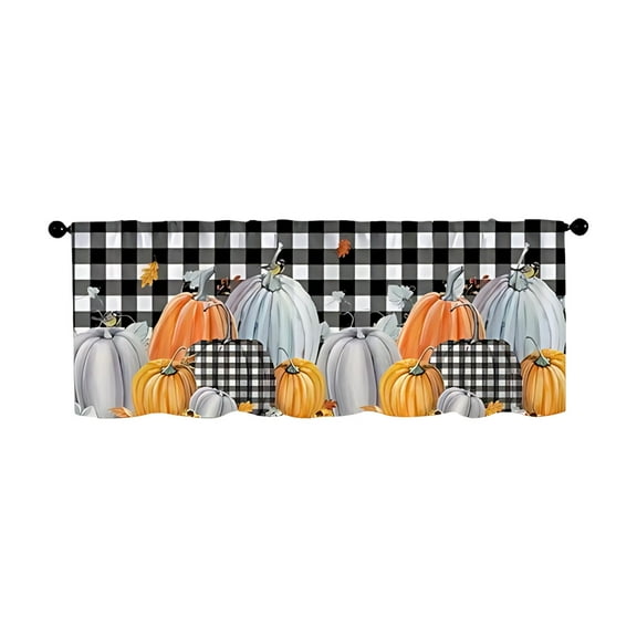 Beautynvta Thanksgiving Fall Curtain Valance, Pumpkin Printed Short Curtain, Autumn Pumpkin Curtain with Rod Pocket for Kitchen Windows Bathroom Bedroom, 23.6''x59''