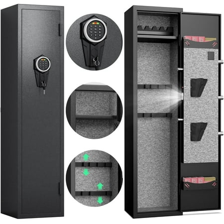 5 Gun Safe Quick Access Gun Safe with Silent Mode and Alarm System Gun Safe for Pistols Gun Cabinet with Removable Shelf and 3 Adjustable Gun Slots
