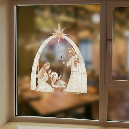 

Christmas Ornaments Christmas Window Sticker，Home Outdoor Family Arch Sticker kids Nativity Christmas Figures Decor Lighted Outdoor Christmas Sticker for Courtyard Garden(Q)