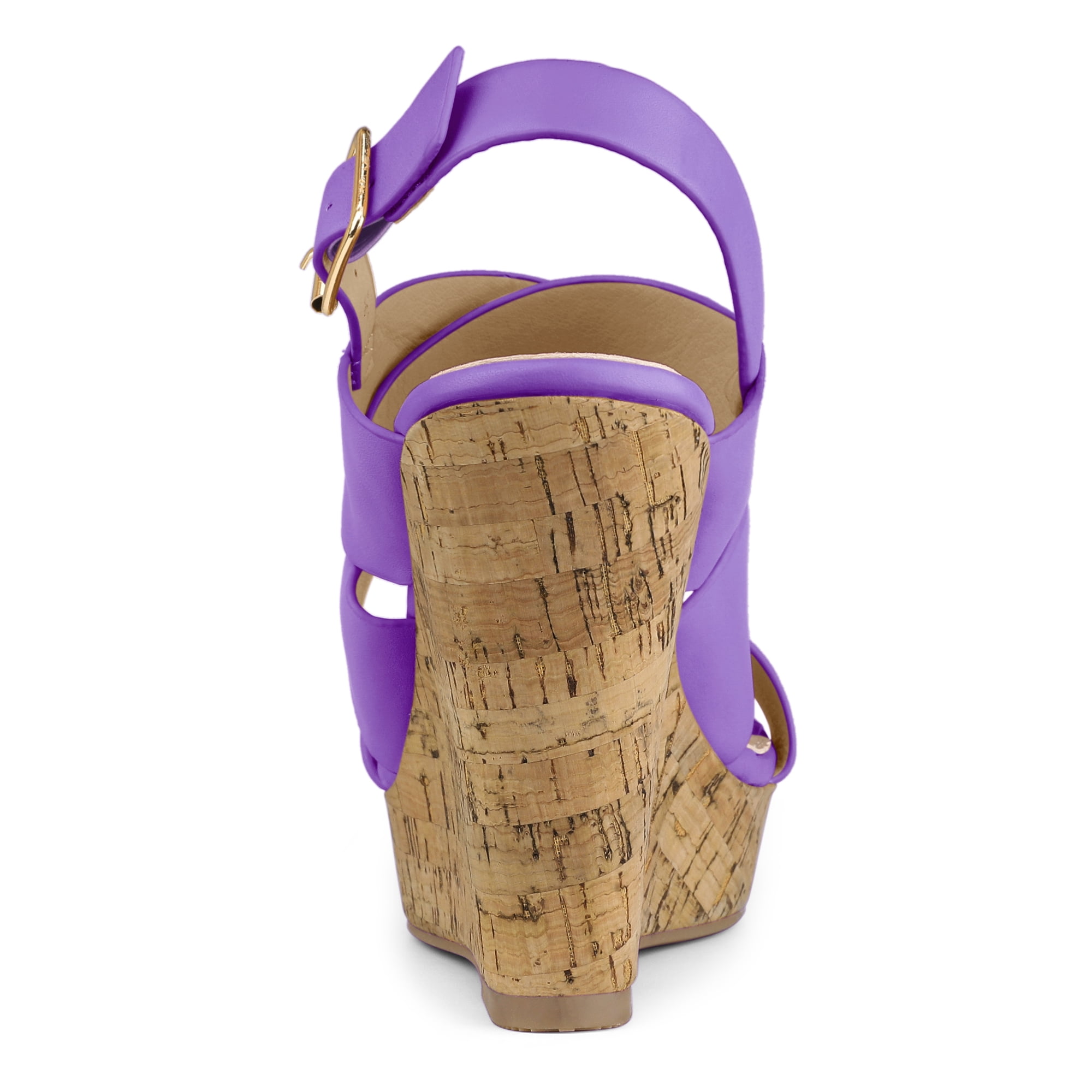 DARING DIVA Women's Wood Strappy Platform Wedge Sandals Purple US8/UK 6/EU 38.5