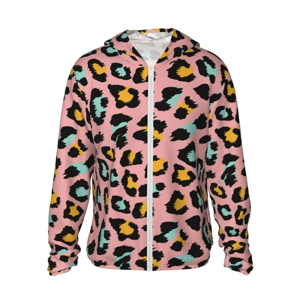 Fotbe Leopard Chaqueta con Protección Solar UPF 50+ para Hombre y Mujer, Camisa con Capucha y Bolsillos-Large
