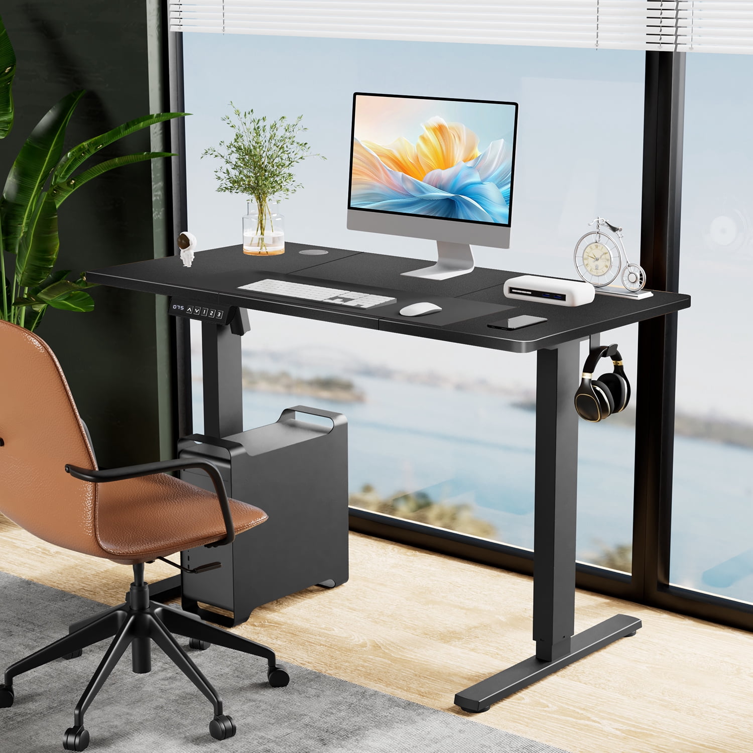 TINKLE WELL Updated Electric Standing Desk, 63 x 24'' Adjustable Height Electric Standing Computer Desk, Ergonomic Workstation with 3 Memory Controller, Bamboo Texture, Black