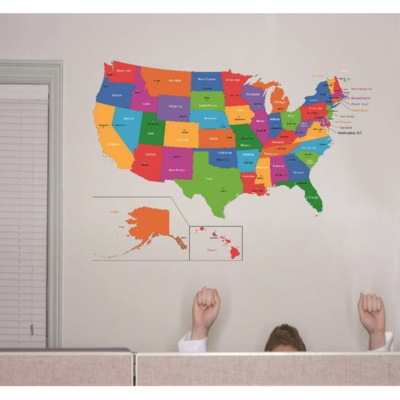 Custom Wall Decal : United States Of America World Map Classroom School Kids Teacher Students Colorful Learning Teaching 20x30"