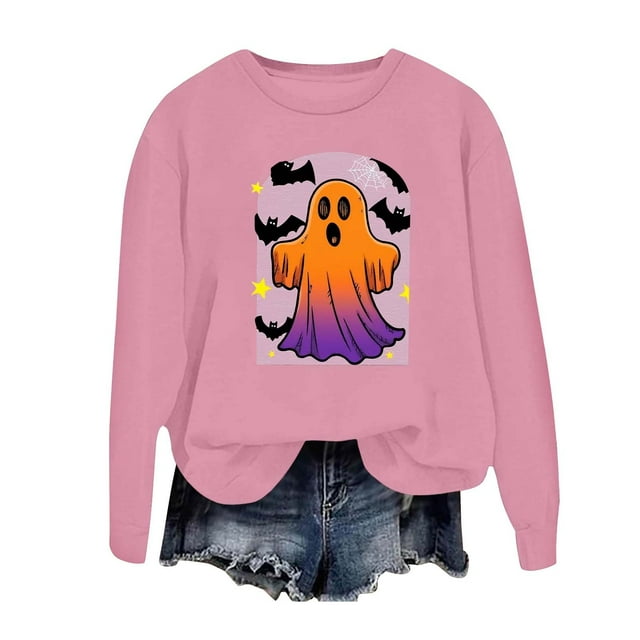 Chandail Sans Capuche d'Halloween pour Femme, Chandail Imprimé à Enfiler, Manches Longues Décontractées, Col Ras du Cou, Hauts de Mode d'Automne, Tenue de Détente Confortable