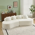 thumbnail image 3 of Plush Velvet Curved Sofa - 4 Seat, Cream White, Minimalist Nordic Style, 111.4" Wide, Soft & Skin-Friendly for Modern Living Room Relaxation & Entertaining, 3 of 27