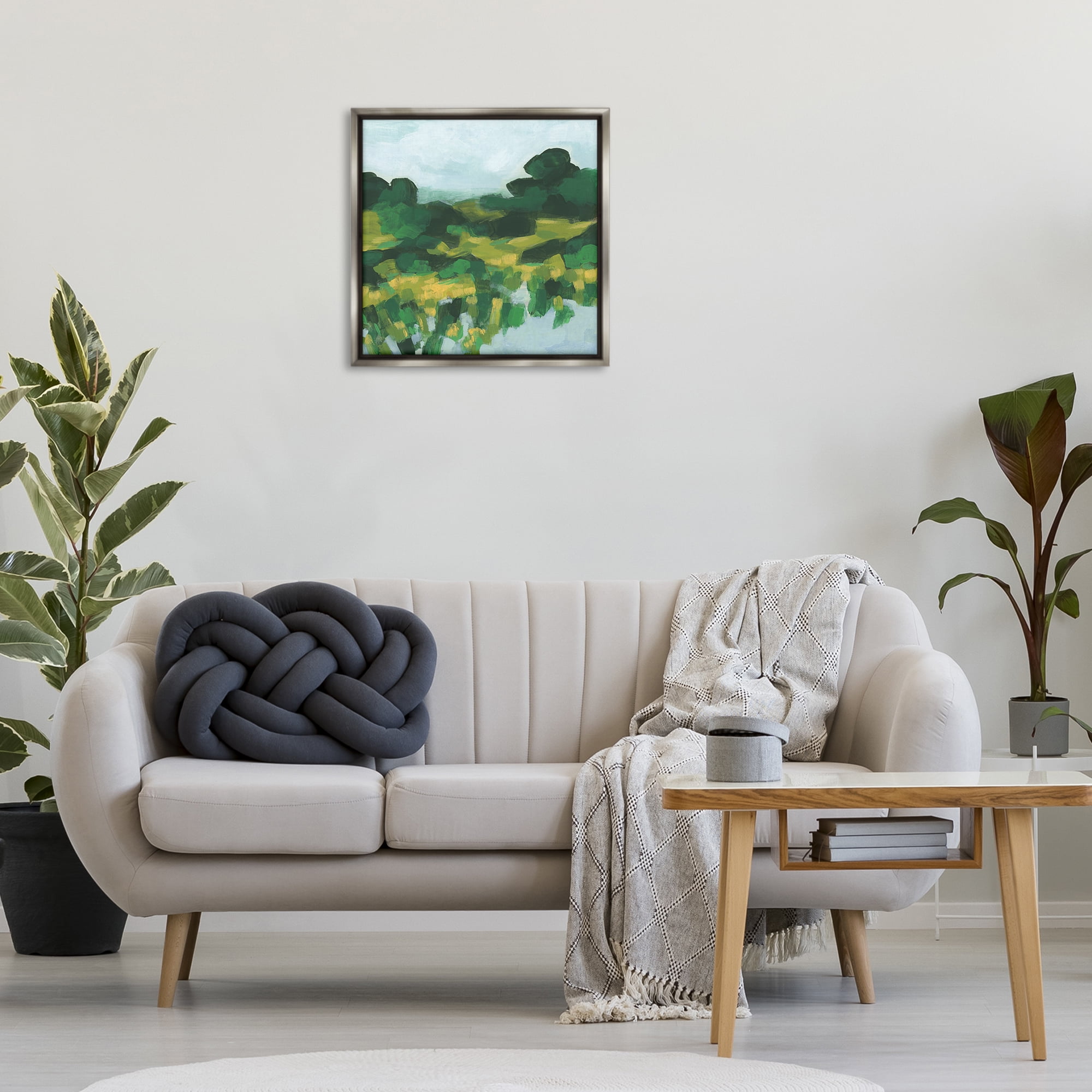 Stupell Industries Abstract Lush Green Landscape Landscape & Nature Painting Gray Floater Framed Canvas Art Print Wall Art, 25 x 25