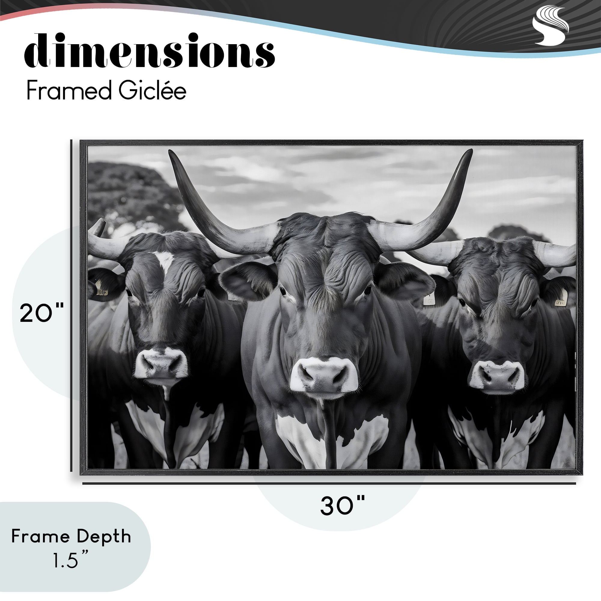Stupell Industries Three Longhorns in a Row Black Framed Giclee Art, design by Creative Studio
