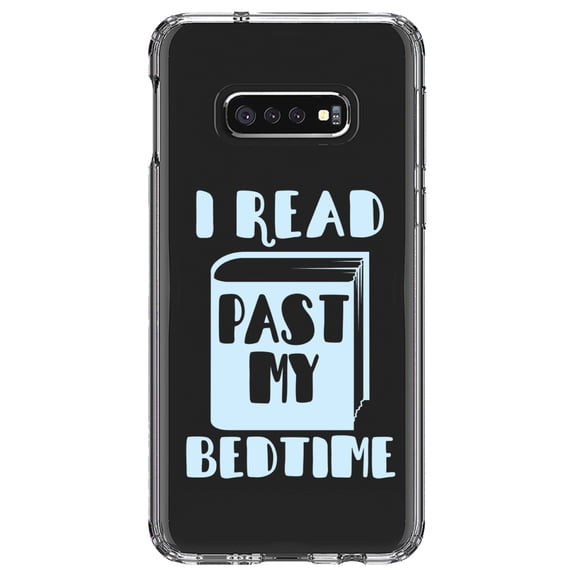 DistinctInk Clear Shockproof Hybrid Case for Samsung Galaxy S10e (5.8" Screen) - TPU Bumper Acrylic Back Tempered Glass Screen Protector - I Read Past My Bedtime