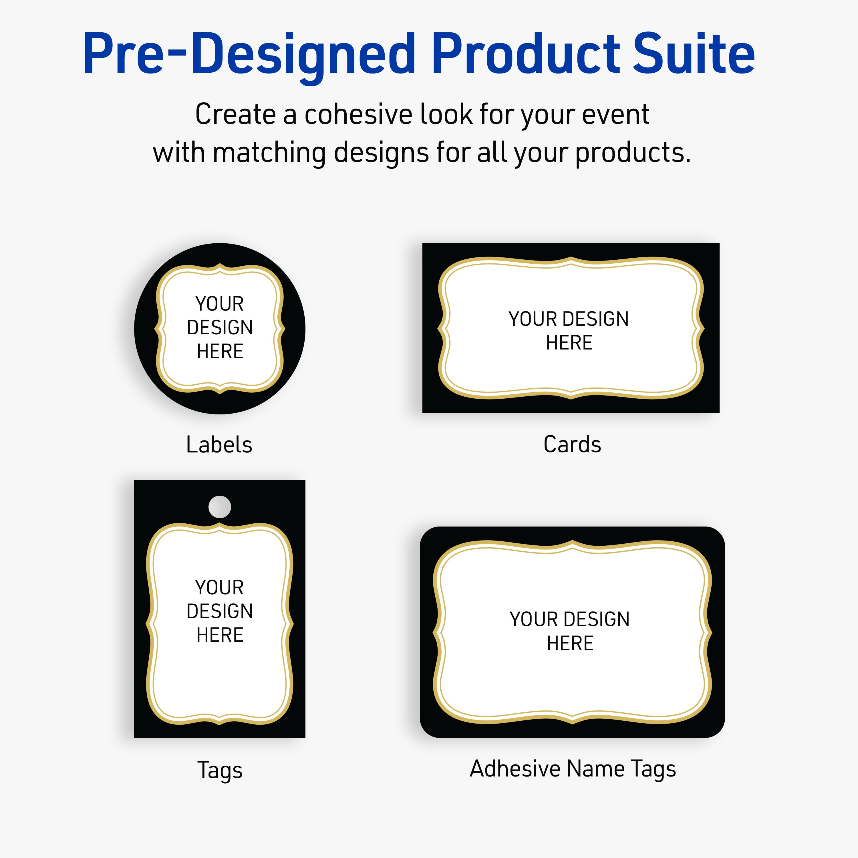 Avery Labels, 2" x 2", Matte White, Black/Metallic Gold Flourish