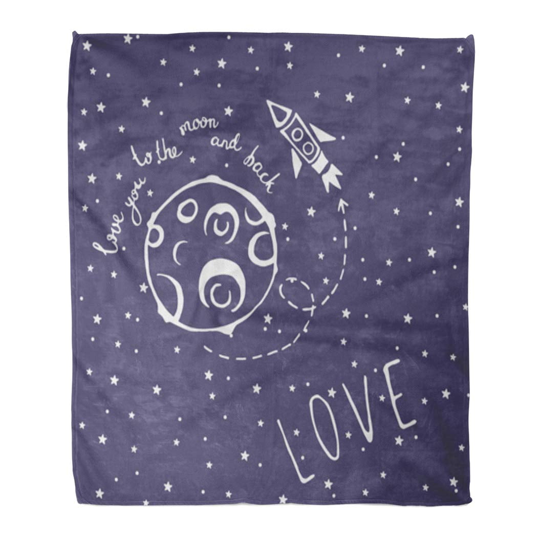 NUDECOR Flannel Throw Blanket Love You to The Moon and Back Rocket Space Soft for Bed Sofa and Couch 58x80 Inches