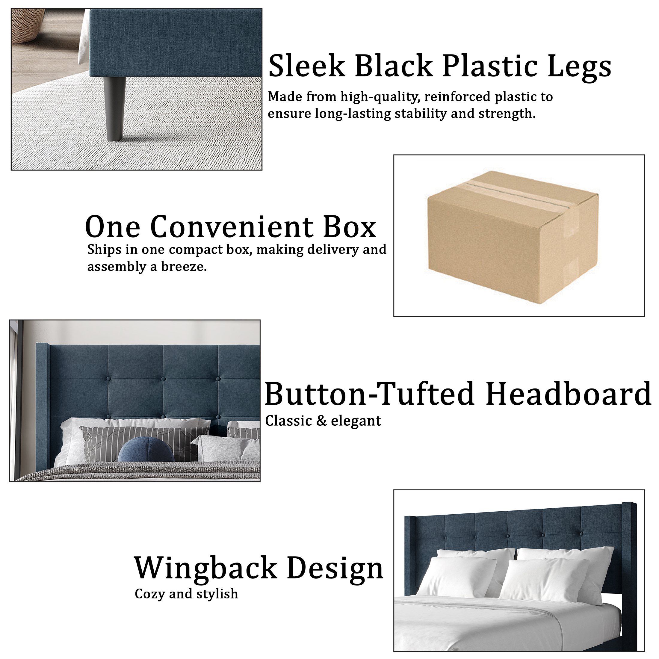 Castle Place Elegance Wingback Full Platform Bed, Black