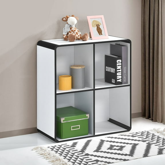 Kings Brand Furniture Dothan Wood 4-Cubed Open Bookcase - Storage Shelf Organizer Bookshelf, White