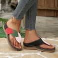 thumbnail image 5 of Rokment Women's Orthopedic Wedge Walking Flip Flops Boho Beach Vintage Casual Color Block Leather Arch Support Platform Chunky High Heel Dress Slippers Backless Sandals Black Size 6.5, 5 of 7