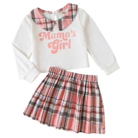 

Outfits For Girls Long Sleeve Lapel Letter Prints T Shirt Tops Lattic Prints Skirt Outfits