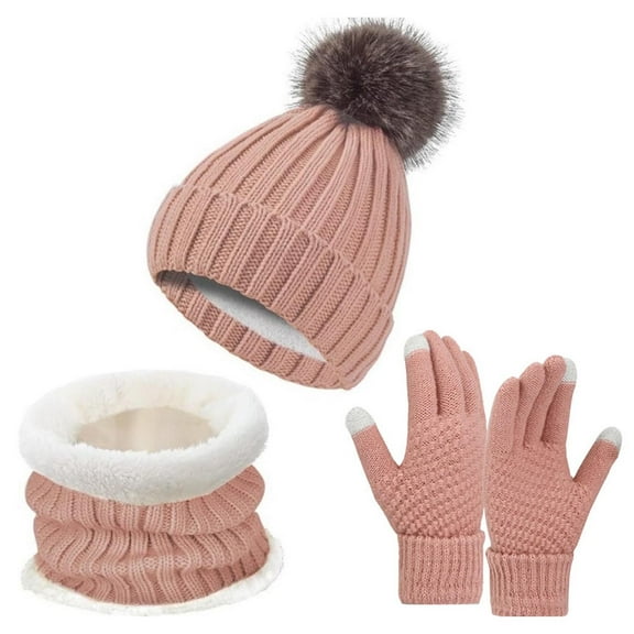 Generic Thermal Winter Knit Hat Scarf Gloves Set 3 Pcs Winter Hat Scarf And Gloves Set For Women Warm Knit Lined Neck Warmer Touchscreen Gloves All-Weather Winter Hat Scarf Glove Set For Women