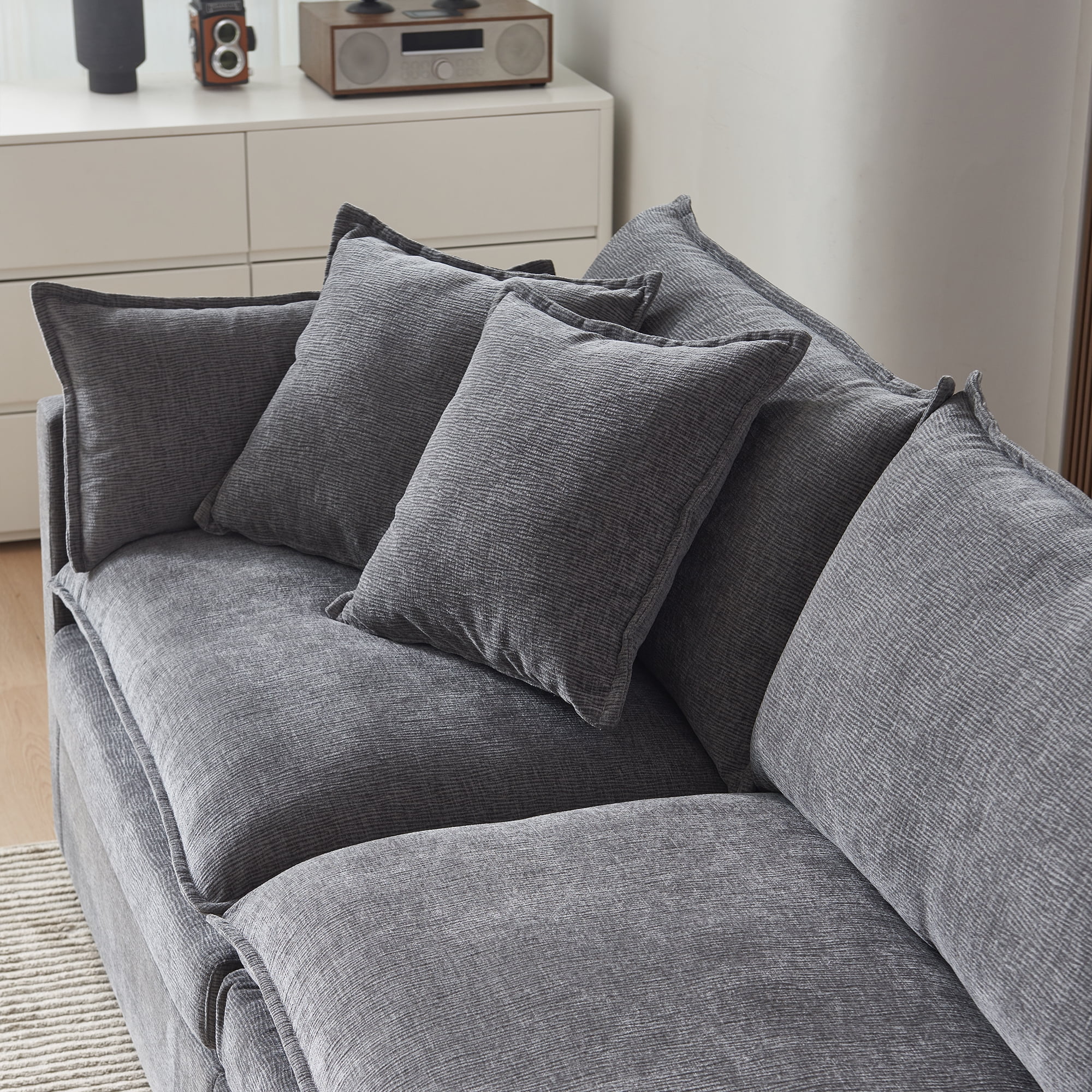 MAYEERTY Chenille Fabric L-Shaped Modular Sectional Sofa with Ottoman Green Comfy Living Room Couch