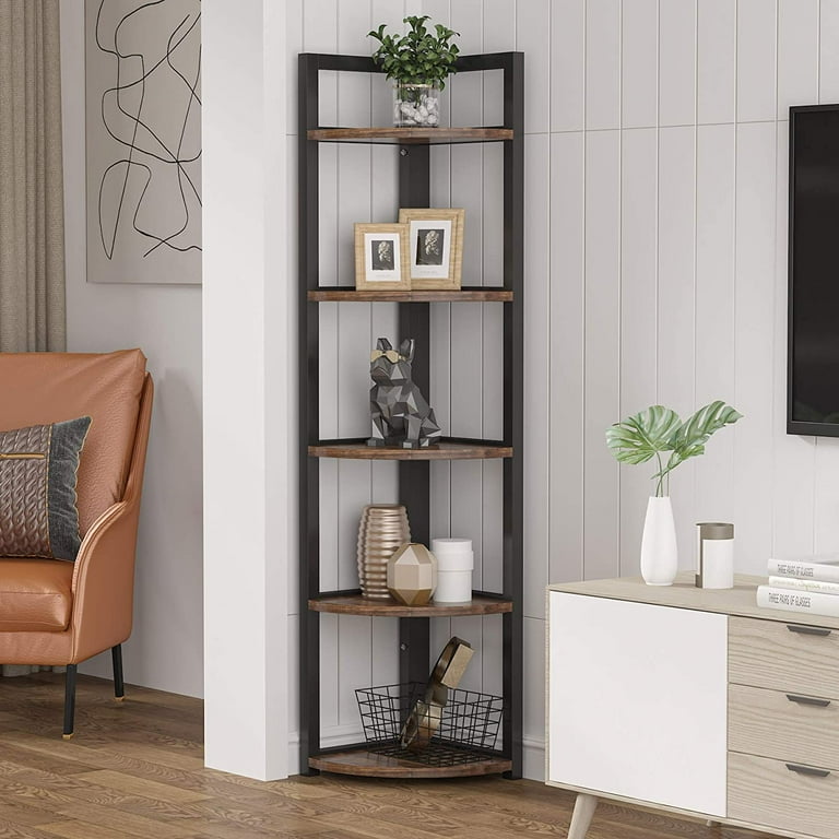 5 Tier Corner Shelf Rustic Corner Bookshelf Small Bookcase