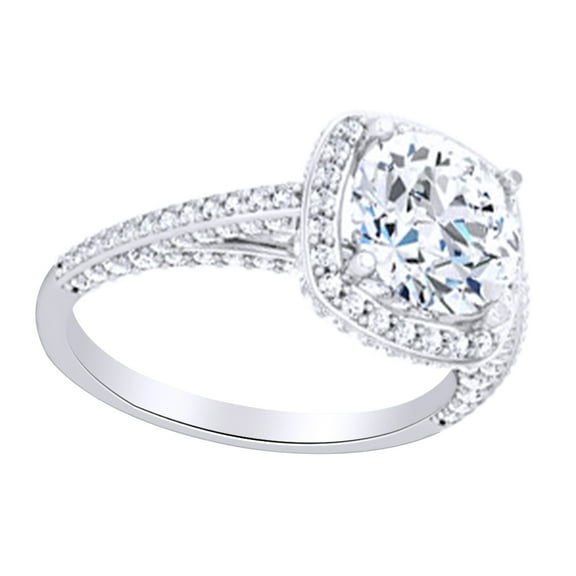Round Shape White Diamond Halo Style Engagement Ring 10K Solid White Gold (0.75 Cttw)