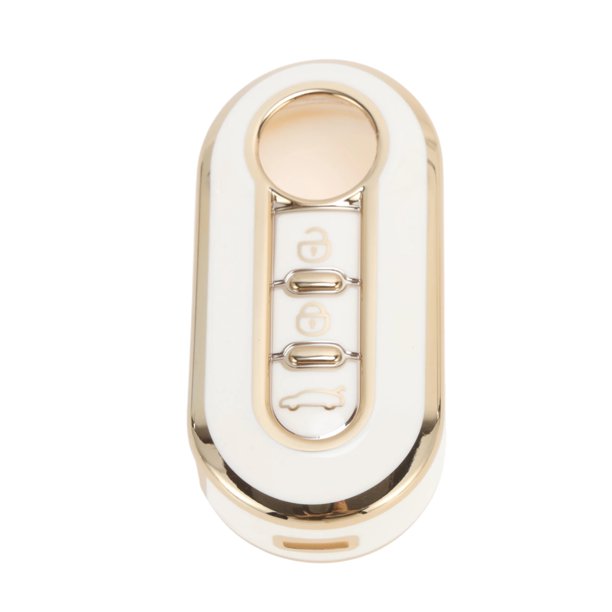 Funda de Llave de Auto de Silicona TPU en Tono Blanco y Dorado para Fiat 500 - Funda de Control Remoto de 3 Botones