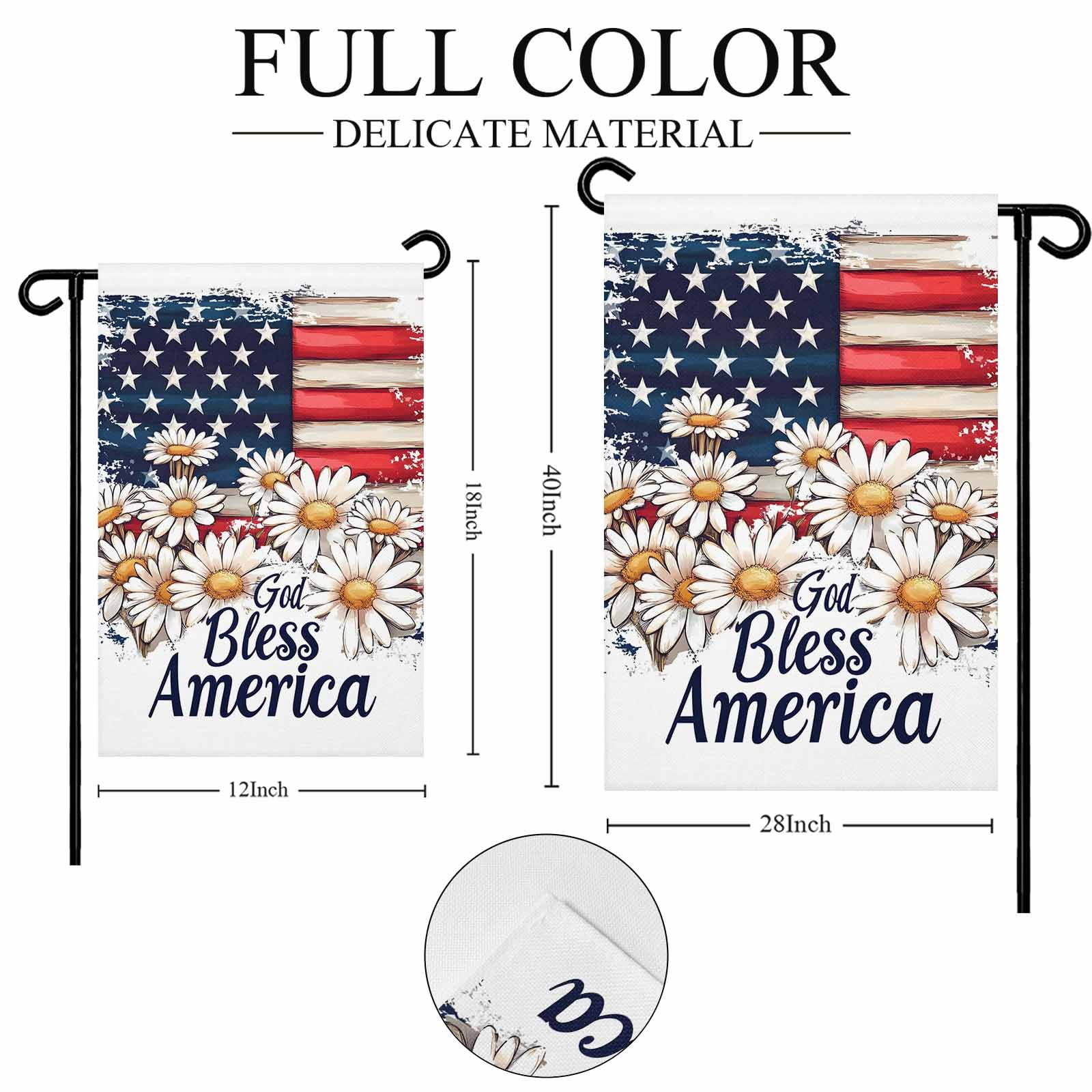 4th of July Garden Flags Retro Patriotic USA Flag Garden Flag Double Sided Welcome Flag Daisy Floral Independence Day Yard Flags for Outdoor Lawn Porch Memorial Day Seasonal Holiday Decor 28x40 Inch