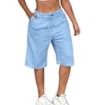 thumbnail image 2 of BUIGTTKLOP Women Cotton Linen Shorts Cotton Knee Length High Waisted Casual Shorts Summer Beach Shorts with Pockets, 2 of 6