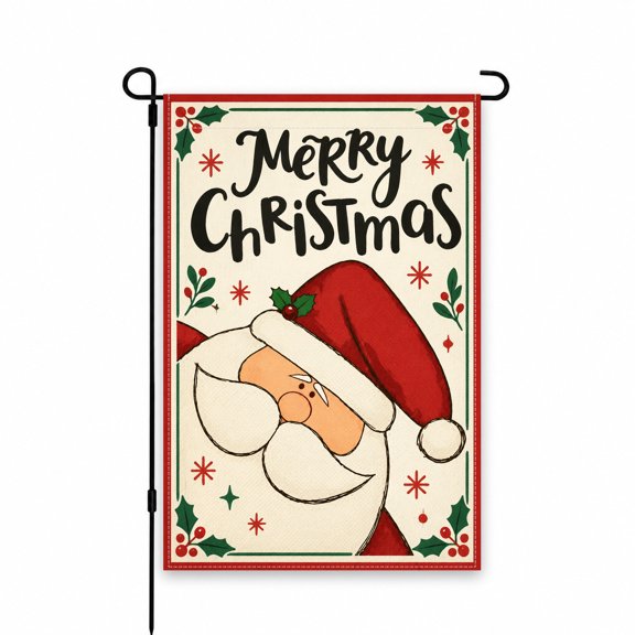 Merry Christmas Garden Flag 12x18 Inch – Santa and Holly Design for Patio, Yard, Lawn, or Porch Outdoor Decor – Festive Holiday Seasonal Decoration