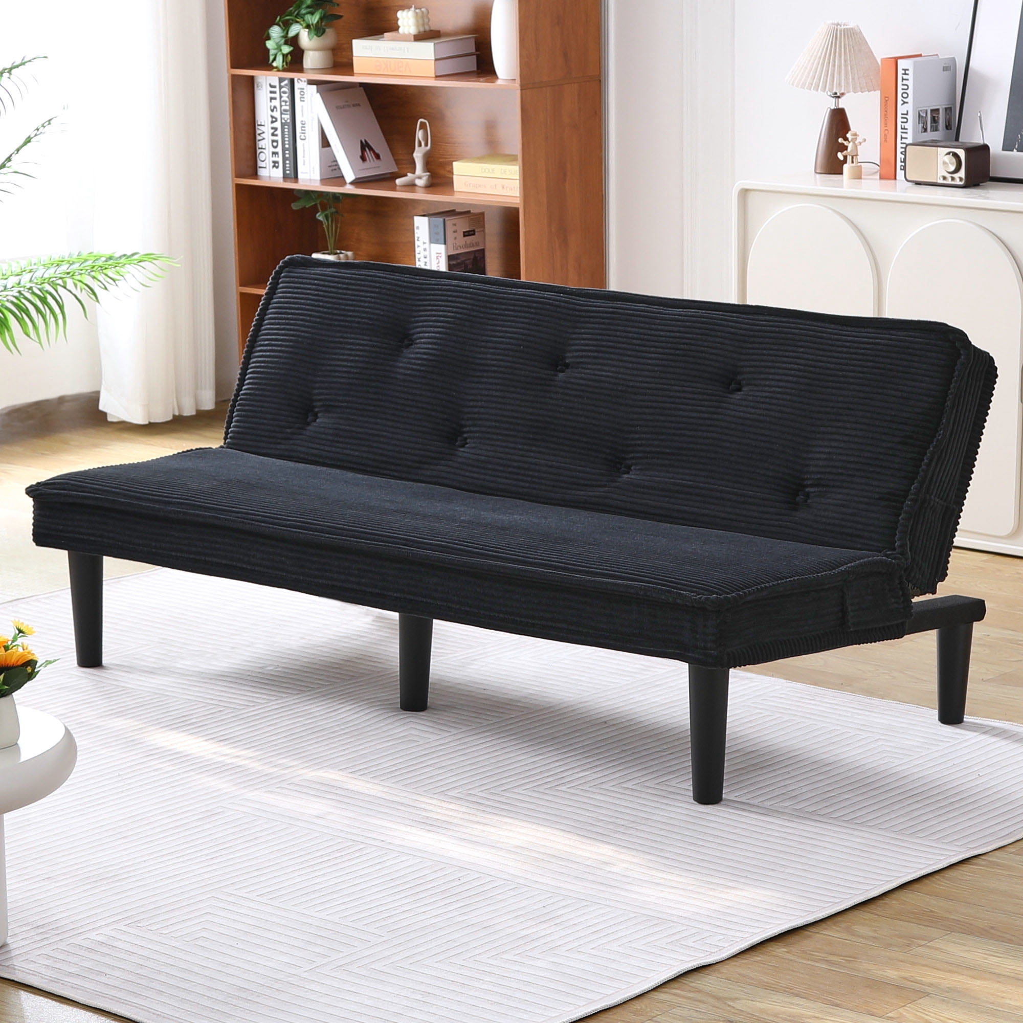 Euroco Corduroy Accent Chair with Button-Tufted Backrest – Modern Upholstered sofa bed for Living Room or Bedroom