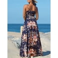 thumbnail image 3 of Vestido largo CUPSHE para mujer, cuello en V, cuello en V, sin mangas, azul marino, floral, 3 of 5