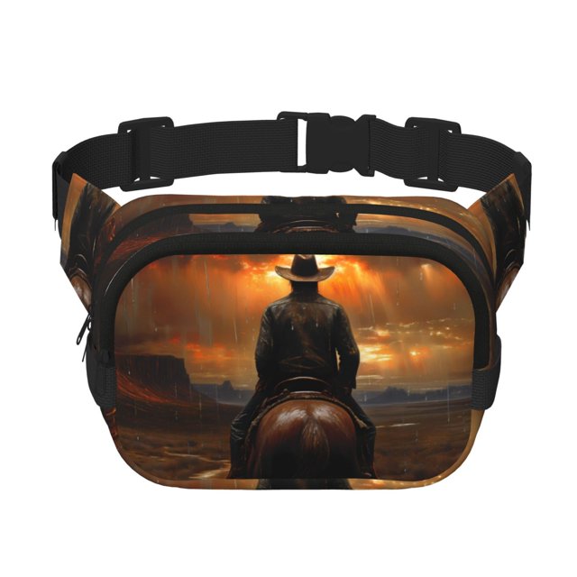 Fotbe Western Rainy Desert Cowboy Cangurera Cuadrada con Estampado de Doble Capa, Bolsa de Cintura Ajustable Mini para Hombres y Mujeres