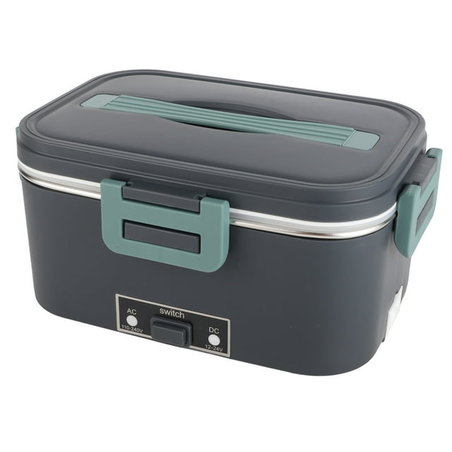 Stainless Steel Heated Lunch Box, 1.8L 80W Food Warmer, 360 Heating Technology, No Water Fill Design, Portable and Lightweight, for Car Truck Home Office with Bag, Fork and