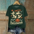 thumbnail image 2 of felwors Womens Fall Pumpkin Shirt Cute Ghost Spooky Short Sleeve Witch T-Shirts Halloween Graphic Tees Dark Green, L, 2 of 3