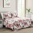 thumbnail image 1 of Marina Decoration Ultra Soft Silky Deep Pocket Rich Printed Bedding Rayon from Bamboo All Season Sheet Set with Pillowcases, Pink Red Floral Pattern, 1 of 7