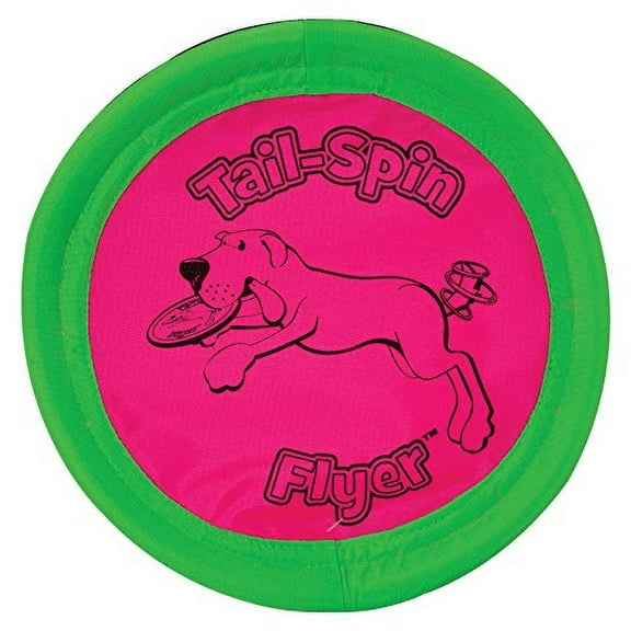Petmate Booda Tail-Spin Flyer Fabric Dog Frisbee Interactive Dog Toy, 7", Green and Pink