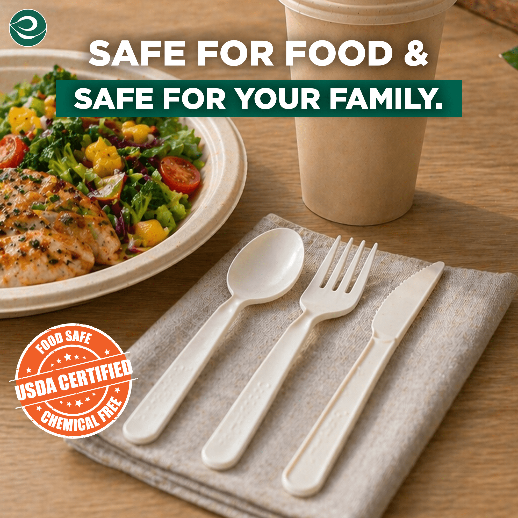 (3 pack) ECO SOUL Plant-Based Compostable Cutlery Set – Forks, Spoons, Knives – 24 Count
