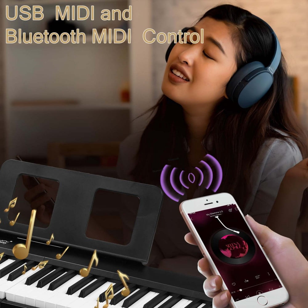 88 Key Foldable Electronic Keyboard Piano, Full Size Semi-Weighted Electric Piano Digital Piano with Dual Bluetooth Mode, 1000 Rhythms, 1000 Timbres and 150 Demos for Beginners Adults (Black)