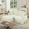 thumbnail image 3 of Newest Elegant Large Two Seater Modular L Shaped Sofa Couch, Flared Arms, Removable Ruffles Pleats Skirts, Spindle Legs,Comfy Chenille Loveseat Sofa, Movable Ottoman,Beige White, 3 of 20