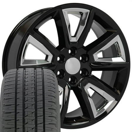 OE Wheels 22 inch Black & Chrome 5696 Rims & Bridgestone Tires Fit Specific GM Trucks- Tahoe Style