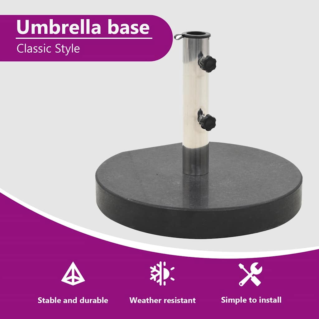 vidaXL 62.8lb Black Round Granite Weight Plate Patio Umbrella Base, with Handle and Wheel, Stainless Steel Pipe