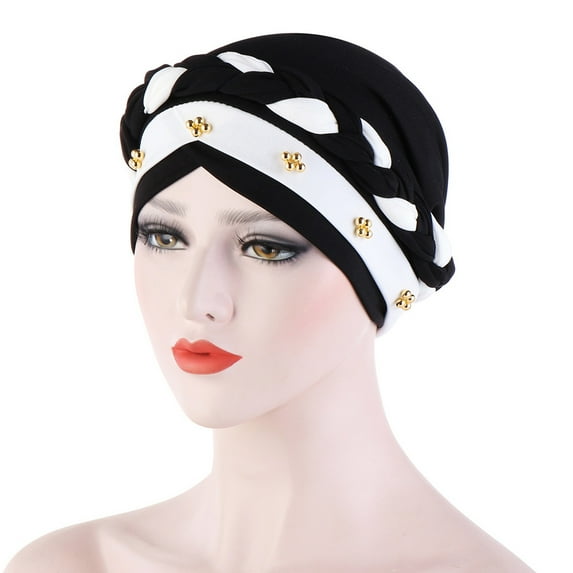 CDAR Women Milk Silk Twisted Braid Hat Cap Beading Hair Loss Head Cover Headwear