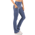 thumbnail image 4 of Flare Yoga Leggings with Pockets 28" High Waist Super Soft Stretchy Workout Yoga Pants Steel Blue 3X, 4 of 4