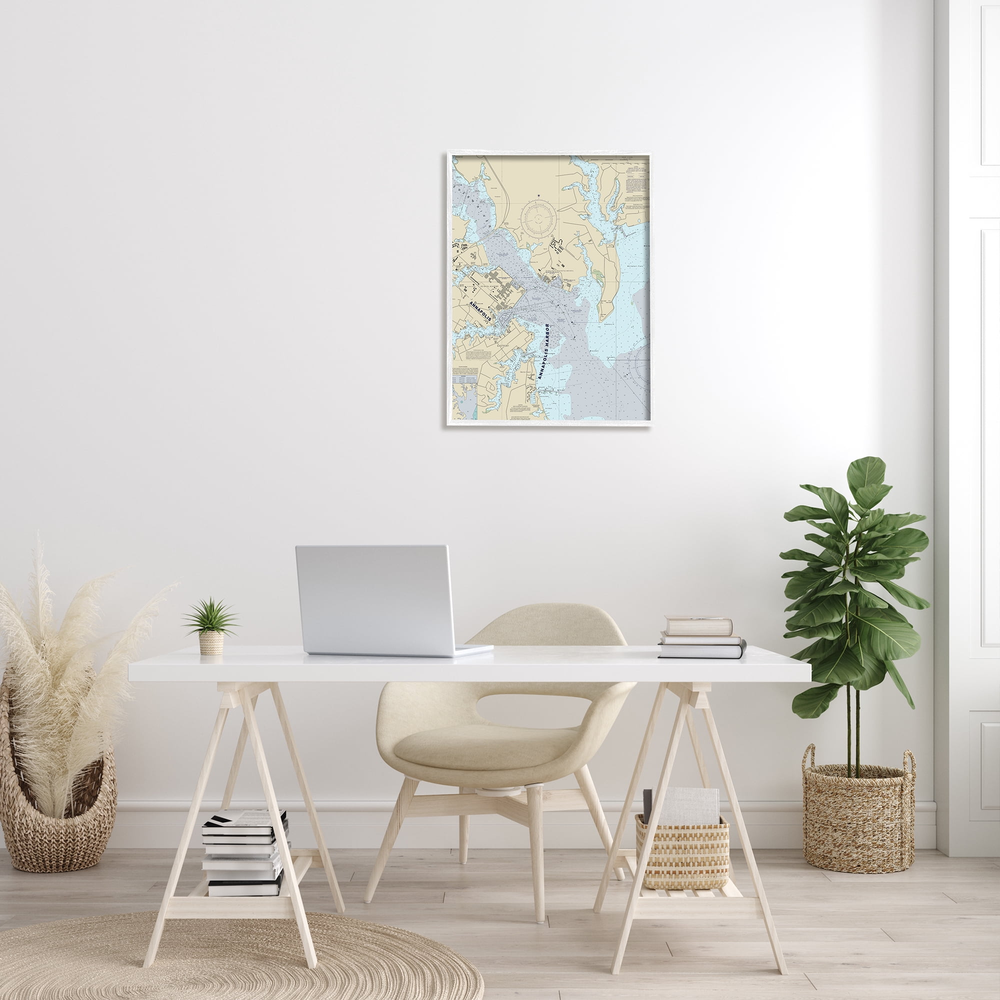 Stupell Industries Annapolis Harbor Nautical Map Traditional Cartography Chart Vintage Painting White Framed Art Print Wall Art, 24 x 30, Design by Daphne Polselli
