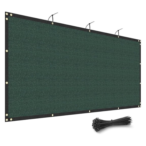 8' x 3' Green Fence Privacy Screen Outdoor Heavy Duty Fencing Mesh Net Outside UV Blockage Windscreen Fabric Shade Cover Tarp for Wall Backyard Patio Garden, Cable Zip Ties Included