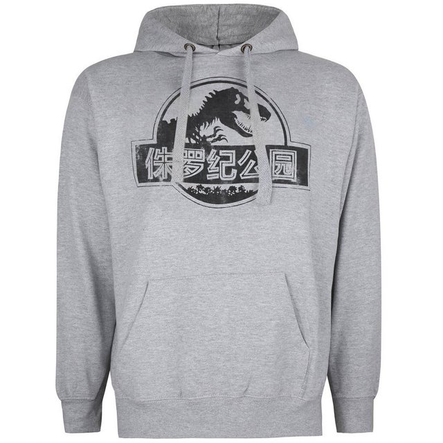 Jurassic Park - Sudadera Logo en Chino para Hombre (Gris Deportivo, Negro)