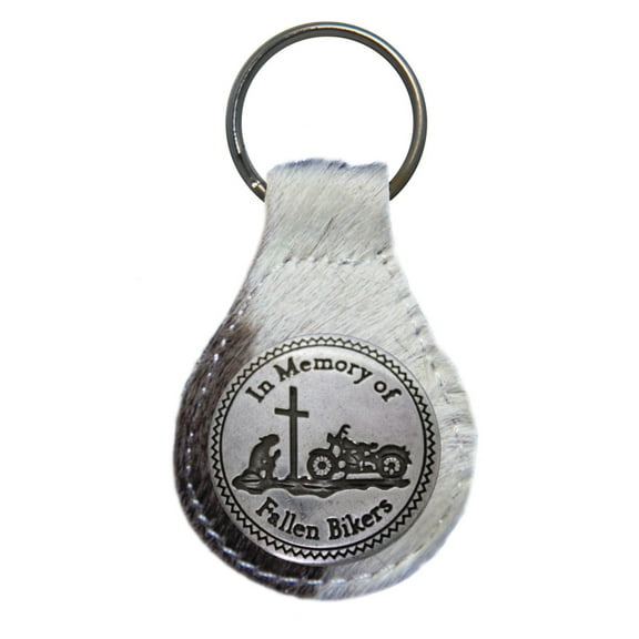 In Memory of Fallen Bikers leather key fob or keychain Hair