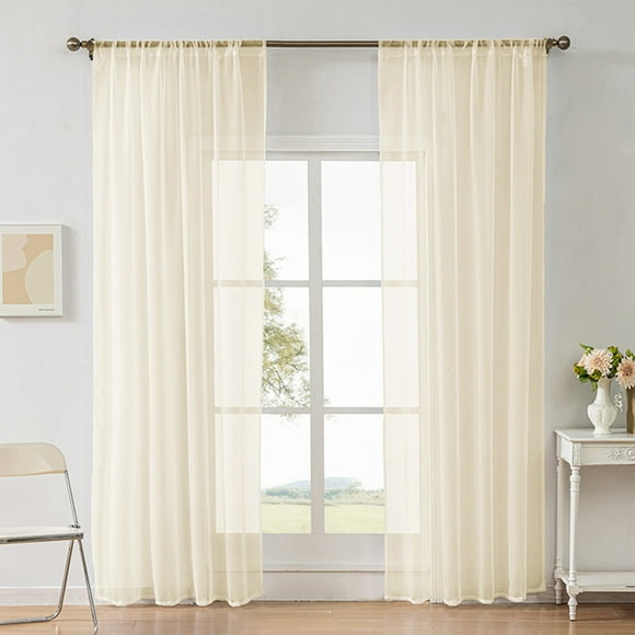 Sheer Curtains, Staron 2026 Lightweight Translucent Rod Pocket Curtains, Solid Color Polyester Sheer Drapes for Living Room Bedroom Machine Washable, Beige